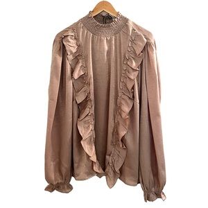 Blush Taupe Long Sleeve Ruffle Blouse by Andree by Unit size 1X NWT